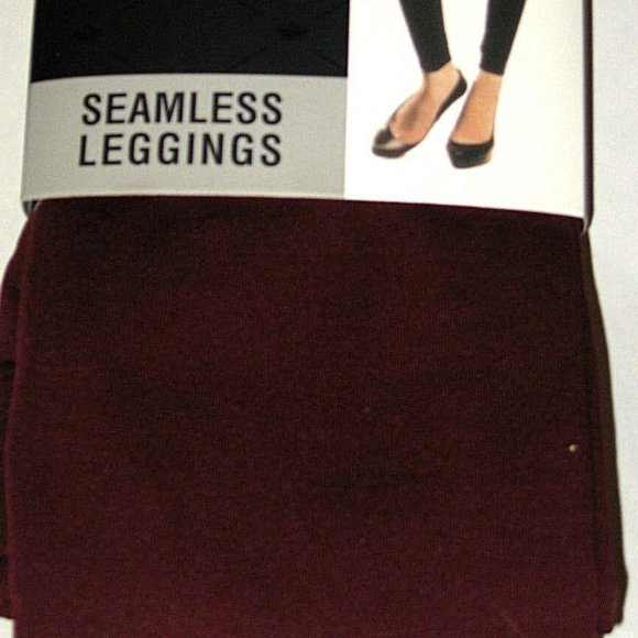 Fleece Lined Seamless Leggings S-2X Burgundy - Picture 2 of 2
